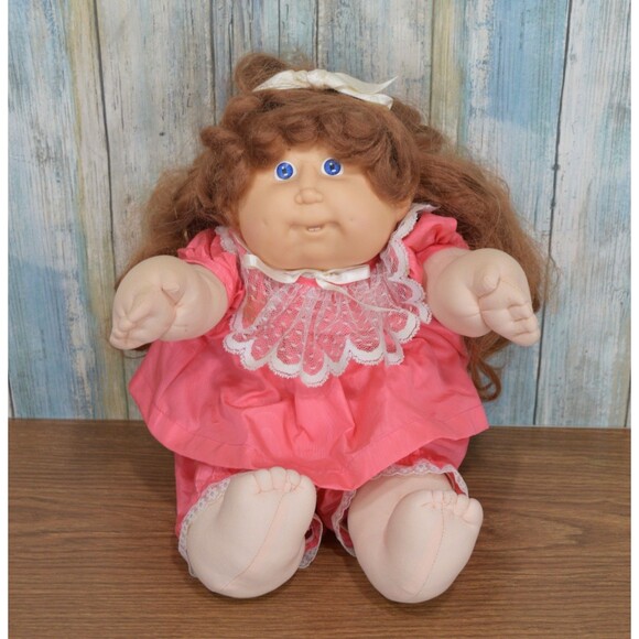 Vintage Cabbage Patch Kid HM 10 Blue Eyes Brown Corn Silk Hair Open Mouth Teeth - Picture 1 of 16